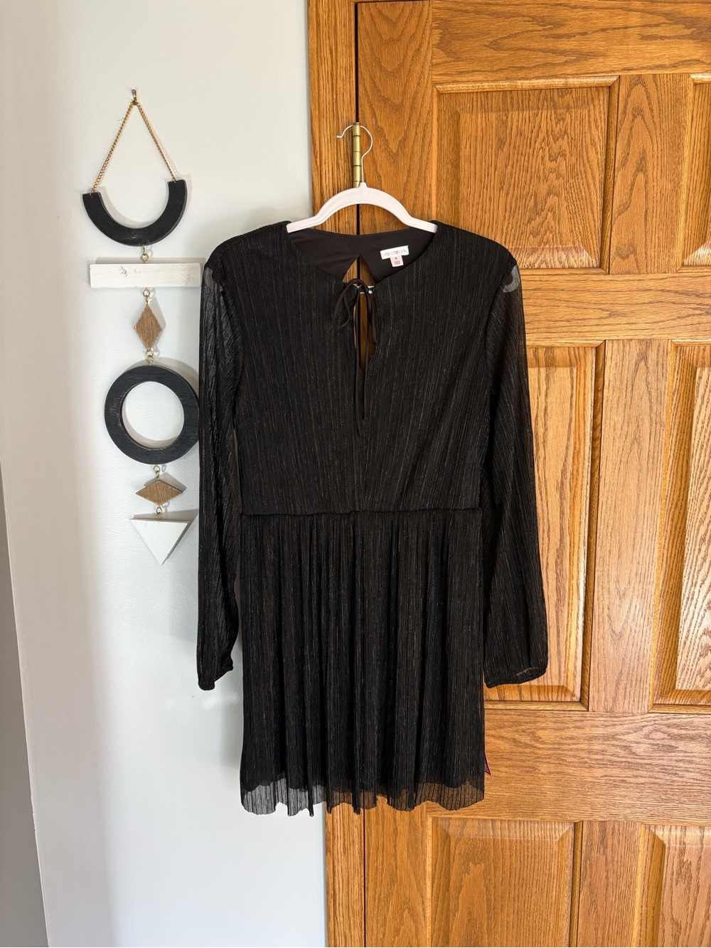 Xhilaration Black Long-Sleeve Open Back Detail Party Dress with Shimmer Medium - Picture 2 of 7